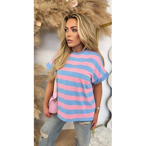 JOYA STRIPE TEE PINK/ICEBLUE