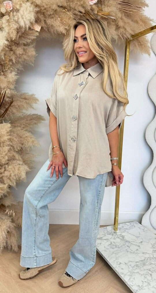 LOOSE FIT BUTTONED BLOUSE TAUPE