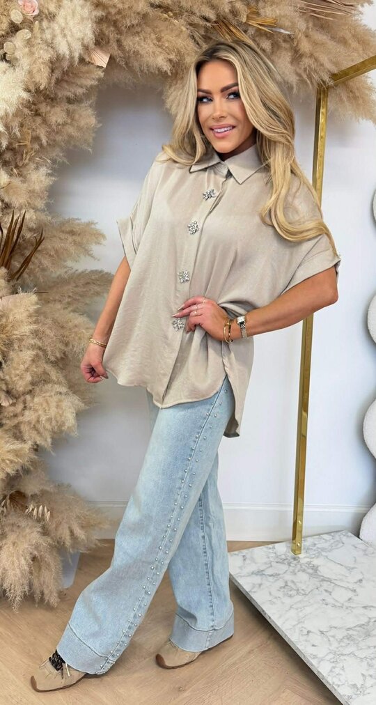 LOOSE FIT BUTTONED BLOUSE TAUPE