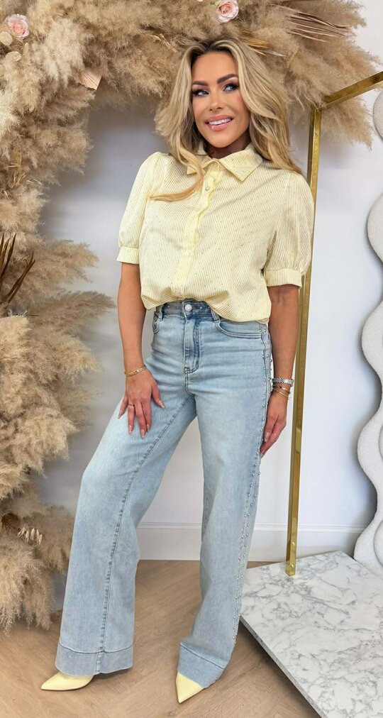 DIAMOND STRIPE SHORT SLEEVE BLOUSE YELLOW