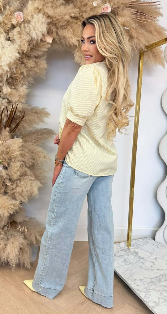 DIAMOND STRIPE SHORT SLEEVE BLOUSE YELLOW