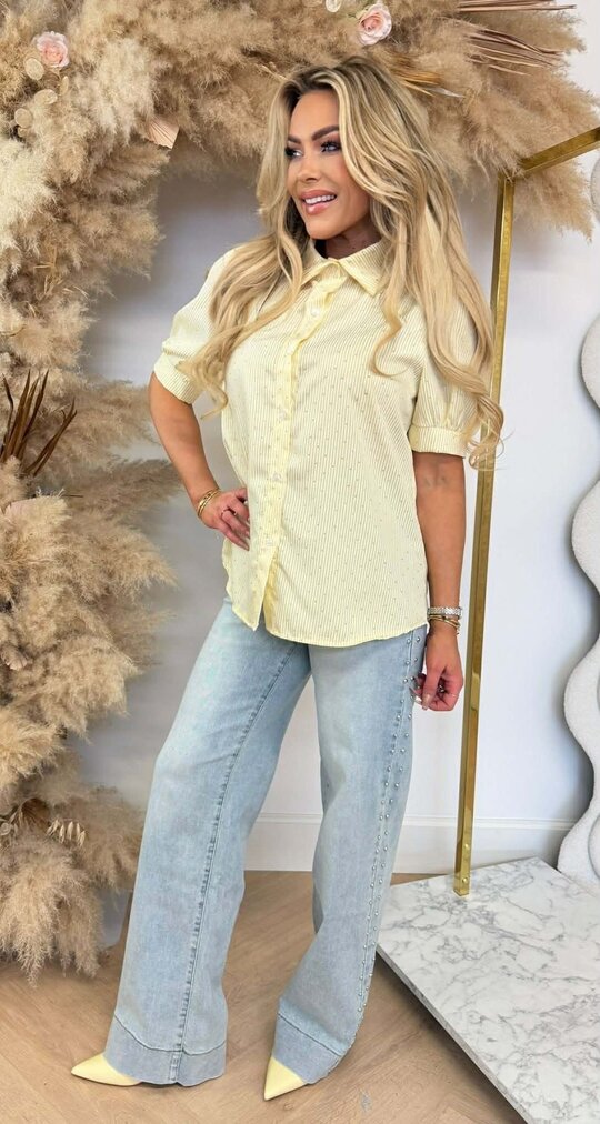 DIAMOND STRIPE SHORT SLEEVE BLOUSE YELLOW