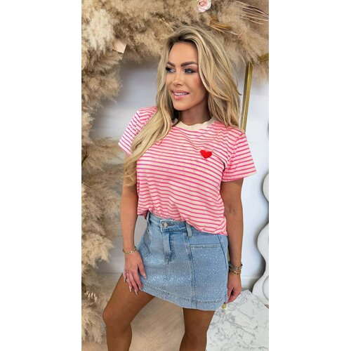 LITTLE HEART STRIPED SHIRT NEONPINK