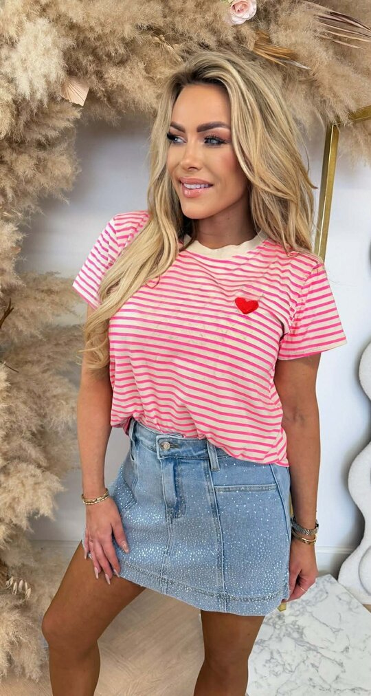 LITTLE HEART STRIPED SHIRT NEONPINK