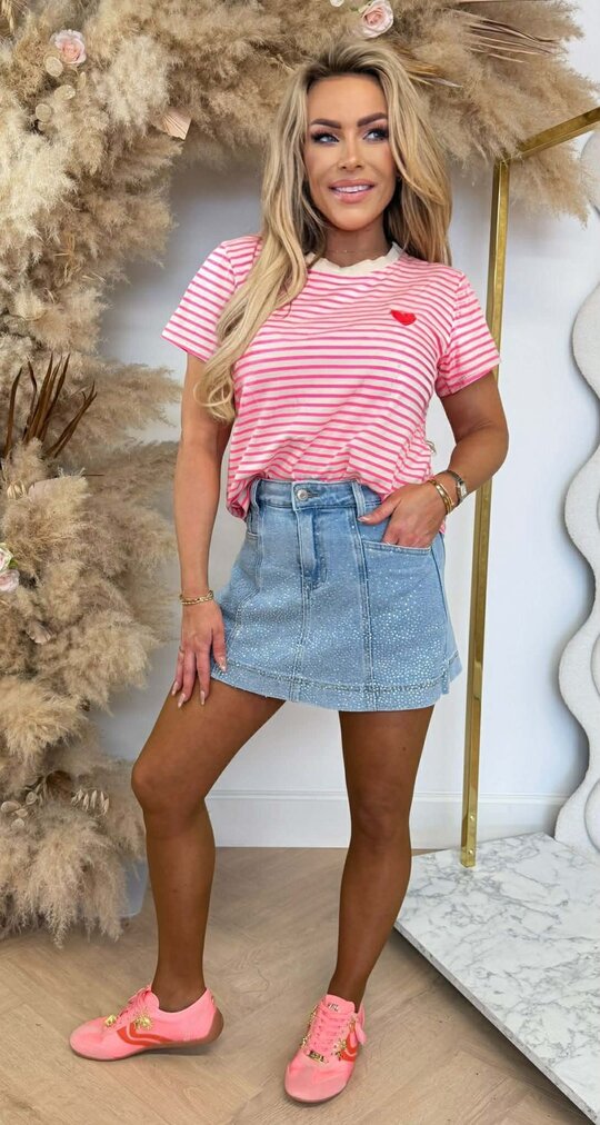LITTLE HEART STRIPED SHIRT NEONPINK