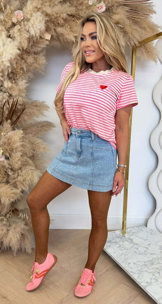 LITTLE HEART STRIPED SHIRT NEONPINK