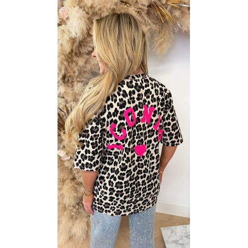 ICONIC TEDDY TEKST LEOPARD SHIRT *L* BEIGE
