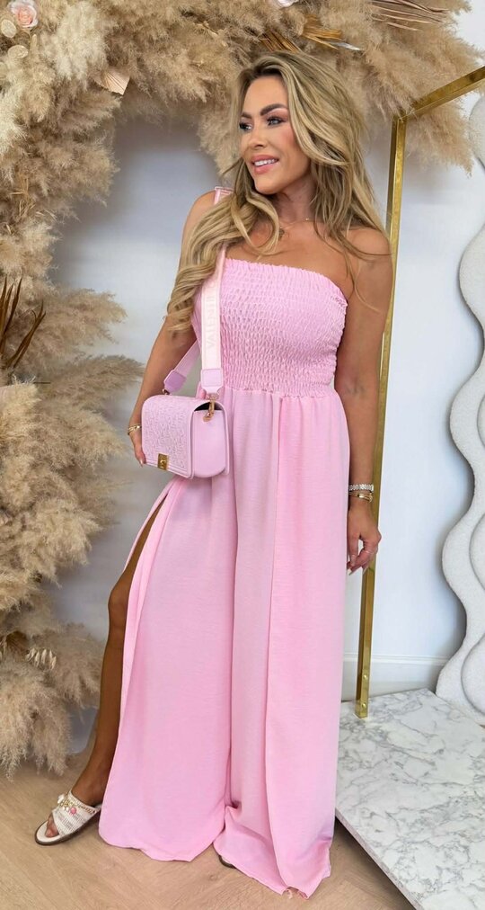 STRAPLESS FOLDED JUMPSUIT PINK
