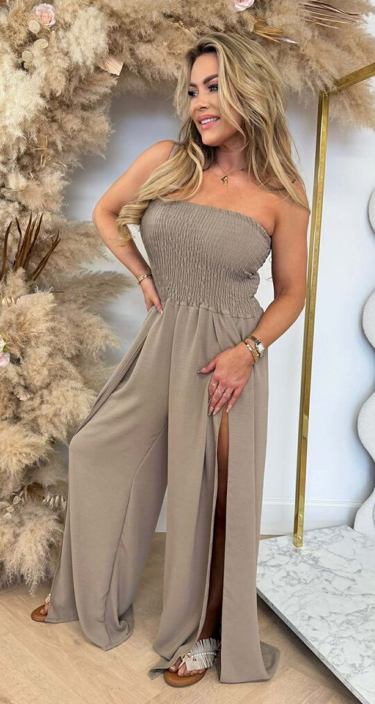 FOLDED STRAPLESS JUMPSUIT TAUPE