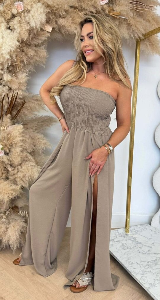 STRAPLESS FOLDED JUMPSUIT TAUPE