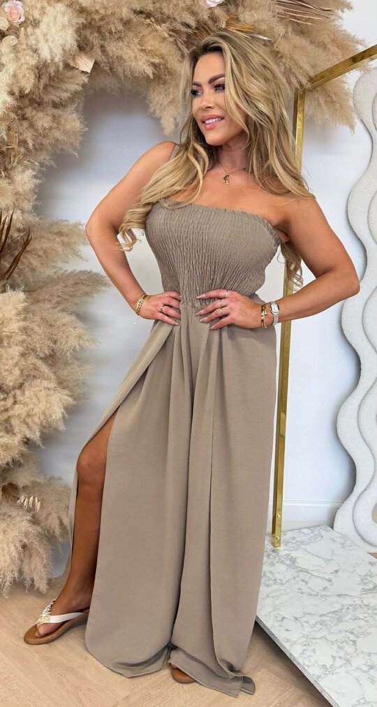 FOLDED STRAPLESS JUMPSUIT TAUPE