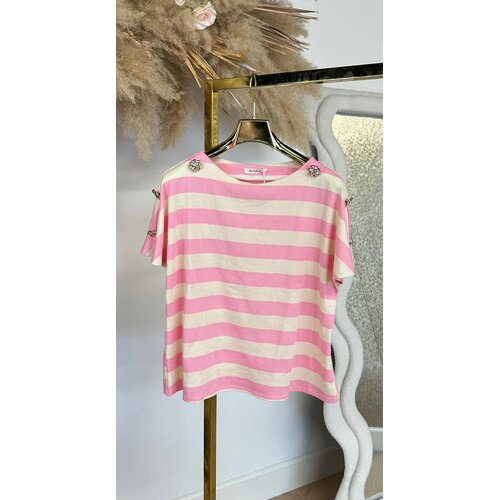 AIMEE STRIPE BUTTON TEE PINK