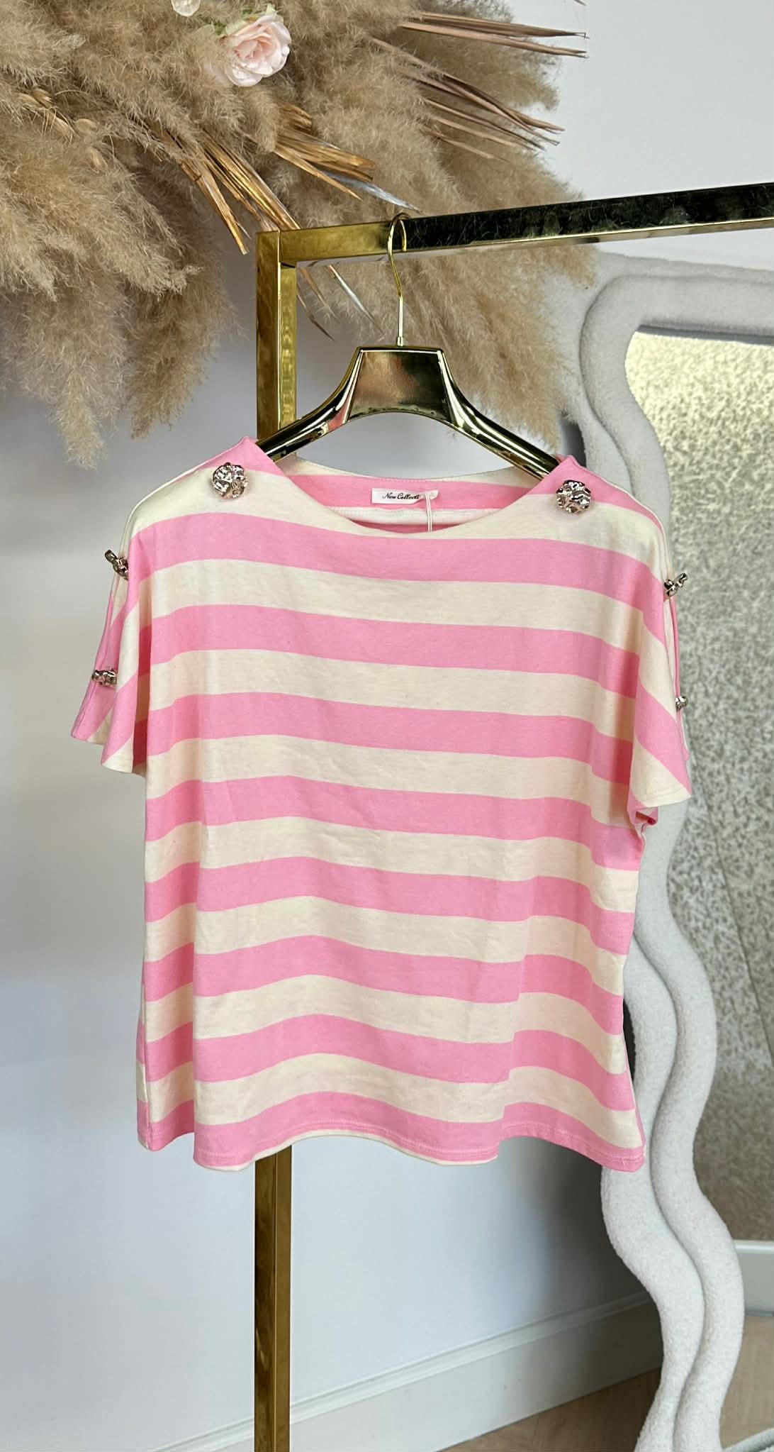 AIMEE STRIPE BUTTON TEE PINK