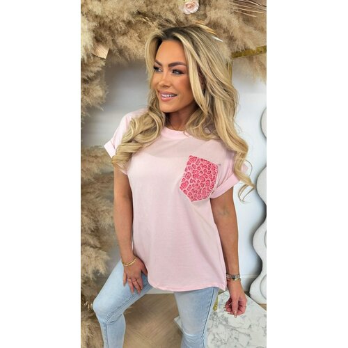SHIMMER LEO POCKET TEE PINK