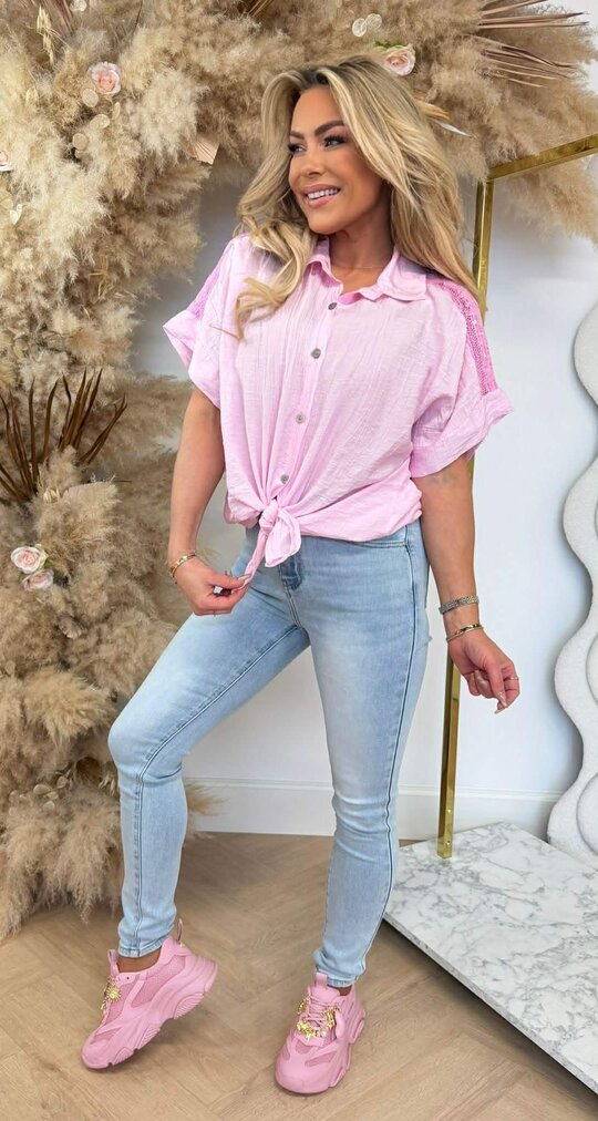 EASY LACE DETAIL BLOUSE PINK