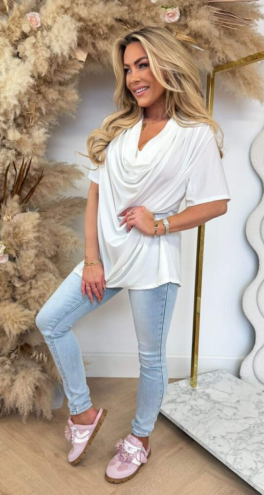 WATERFALL NECK SHIRT WHITE