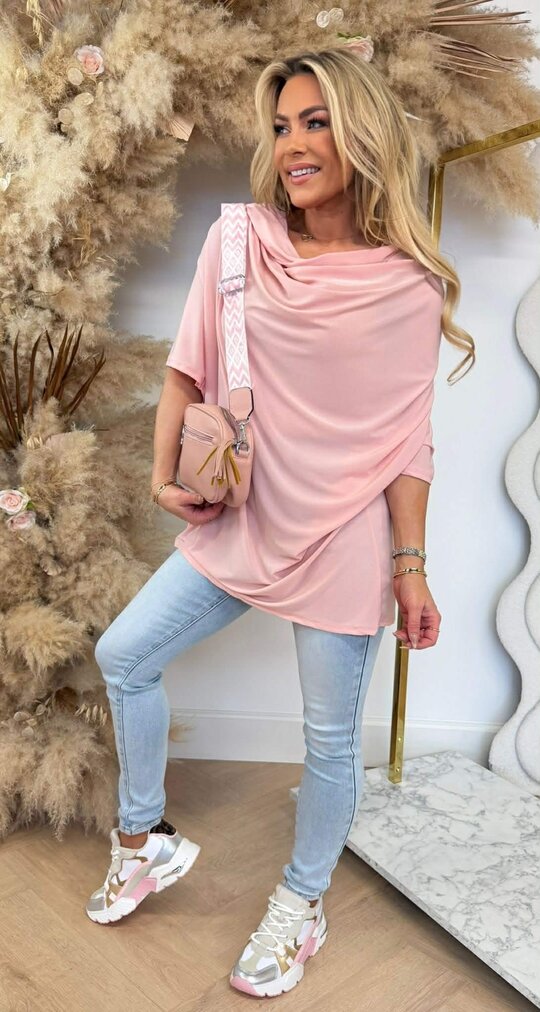 WATERFALL NECK SHIRT PINK