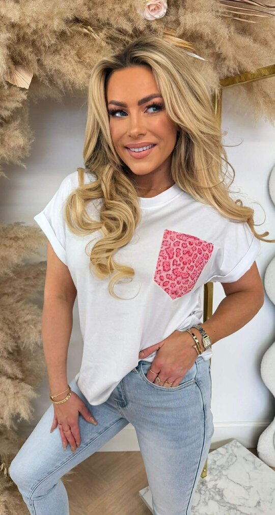 SHIMMER LEO POCKET TEE WHITE