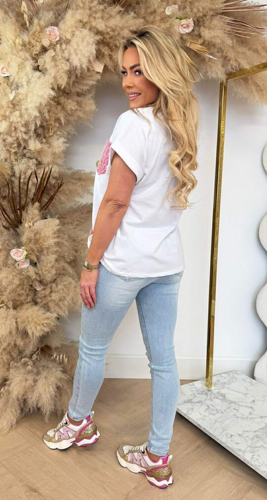 SHIMMER LEO POCKET TEE WHITE