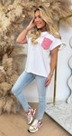 SHIMMER LEO POCKET TEE WHITE
