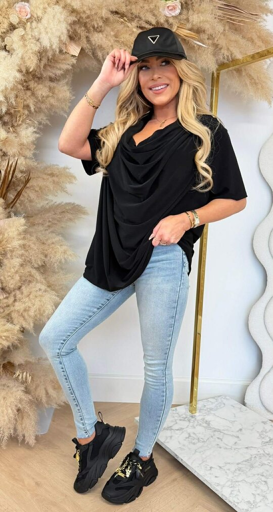 WATERFALL NECK SHIRT BLACK