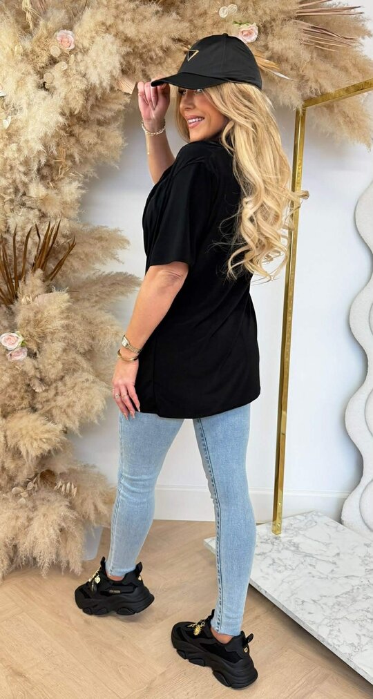 WATERFALL NECK SHIRT BLACK