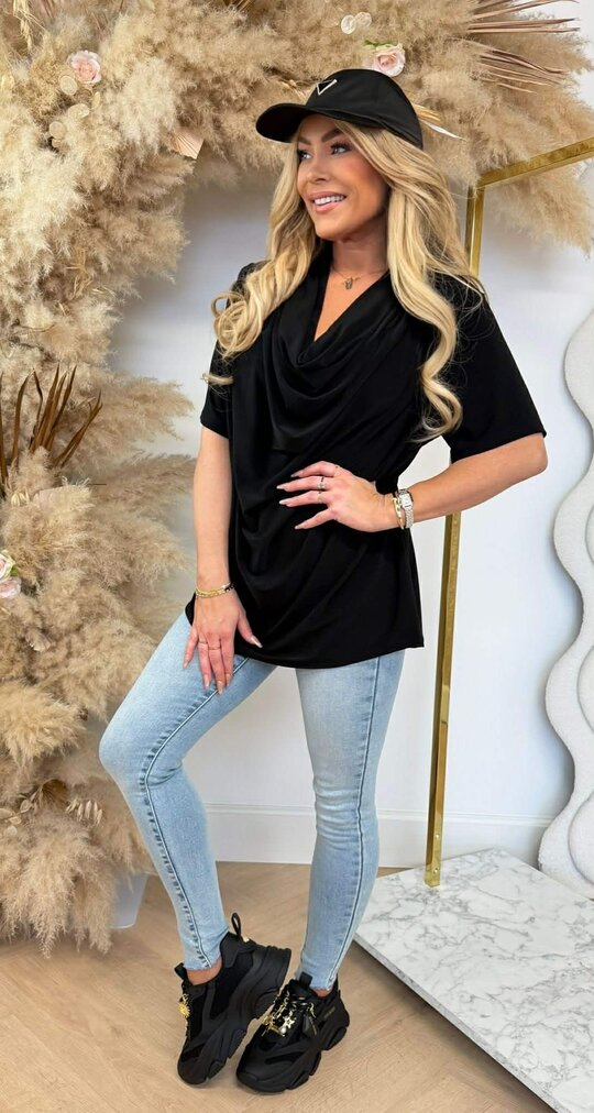 WATERFALL NECK SHIRT BLACK