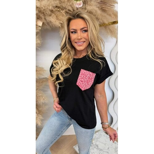 SHIMMER LEO POCKET TEE BLACK