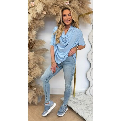 WATERFALL NECK SHIRT ICEBLUE