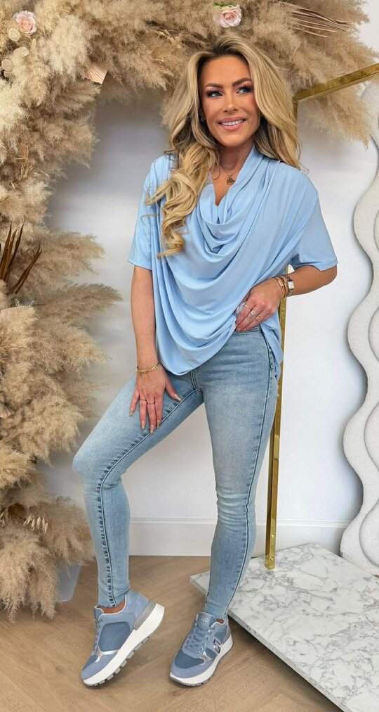 WATERFALL NECK SHIRT ICEBLUE