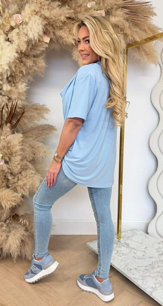 WATERFALL NECK SHIRT ICEBLUE