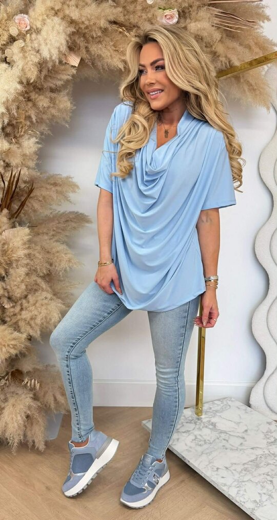 WATERFALL NECK SHIRT ICEBLUE