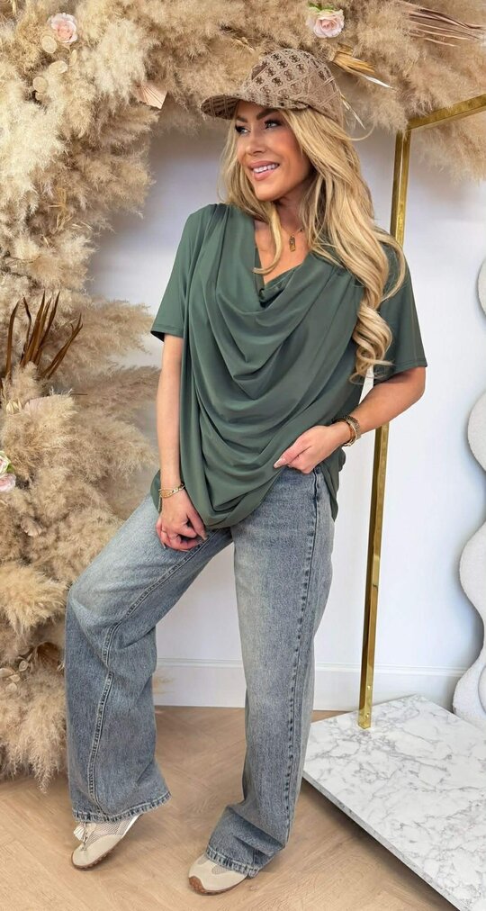 WATERFALL NECK SHIRT ARMYGREEN