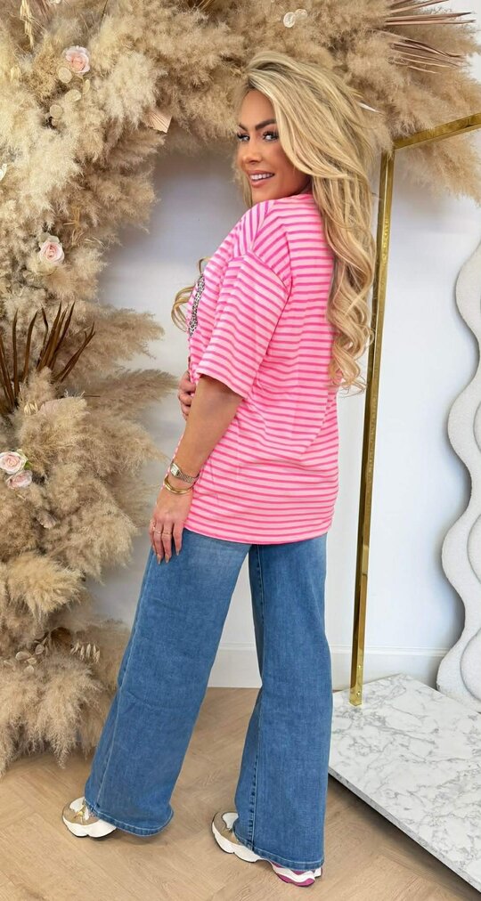 SOHO LEO STRIPE TEE 00916-2 PINK SOHO LEO STRIPE TEE 00916-2 PINK