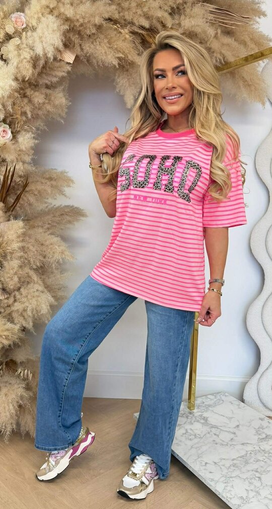 SOHO LEO STRIPE TEE 00916-2 PINK SOHO LEO STRIPE TEE 00916-2 PINK