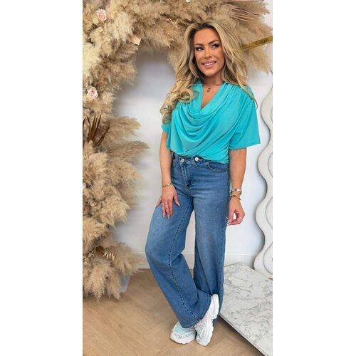 WATERFALL NECK SHIRT AQUA