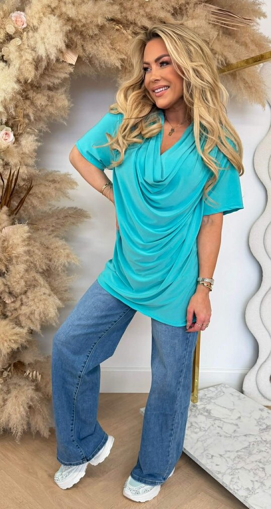 WATERFALL NECK SHIRT AQUA WATERFALL NECK SHIRT AQUA