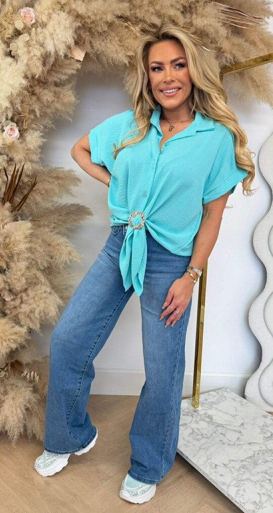 GOLDEN KNOT BLOUSE AQUA GOLDEN KNOT BLOUSE AQUA