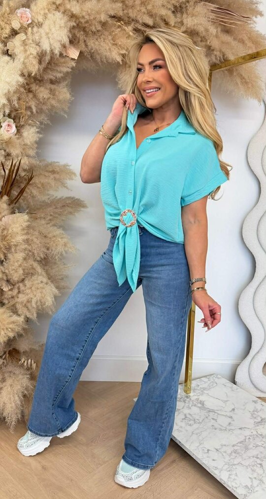 GOLDEN KNOT BLOUSE AQUA GOLDEN KNOT BLOUSE AQUA