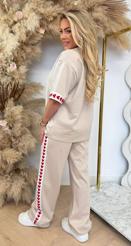 STRIPE HEARTS SET BEIGE