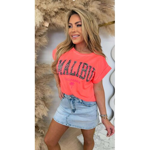 MALIBU LEOPARD TEKST SHIRT 690010-137 NEONCORAL