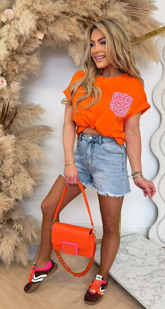 SHIMMER LEO POCKET TEE ORANGE SHIMMER LEO POCKET TEE ORANGE