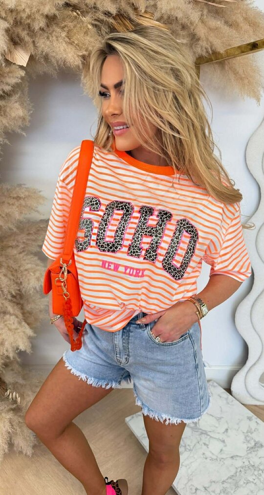 SOHO LEO STRIPE TEE 00916-2 ORANGE