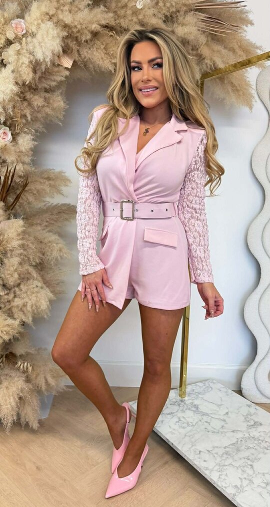 BEAU LACE SLEEVE PLAYSUIT PINK BEAU LACE SLEEVE PLAYSUIT PINK
