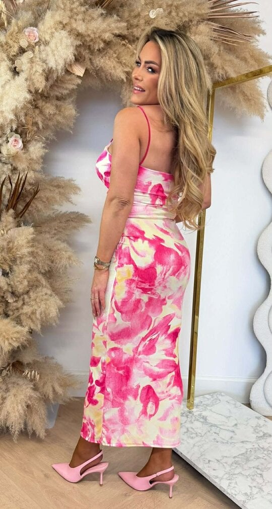 SWIRL SPAGHETTI DRESS FUCHSIA