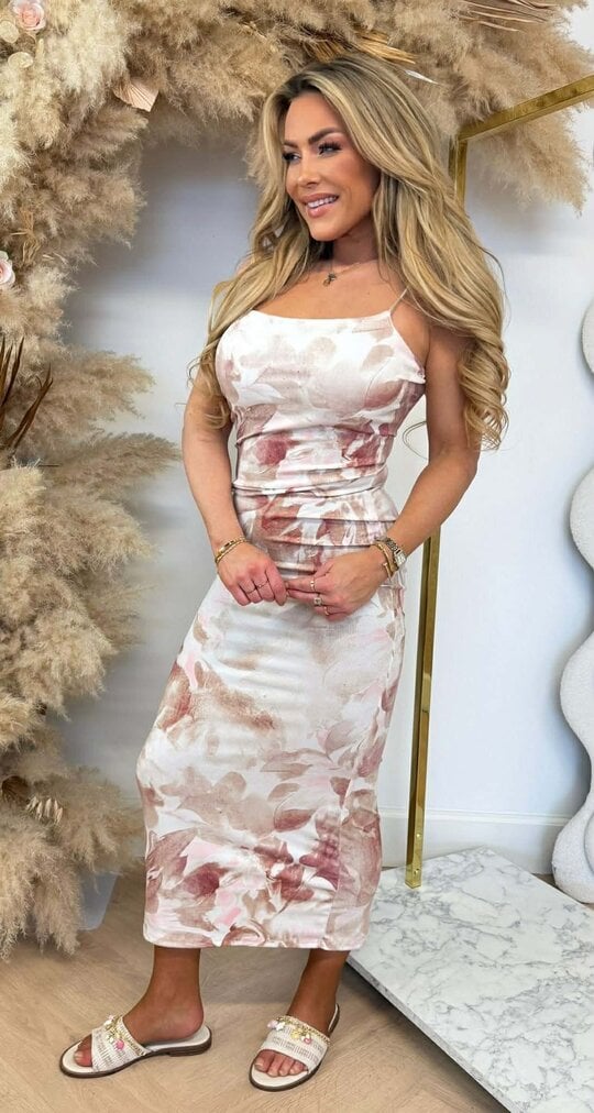 SWIRL SPAGHETTI DRESS BEIGE SWIRL SPAGHETTI DRESS BEIGE