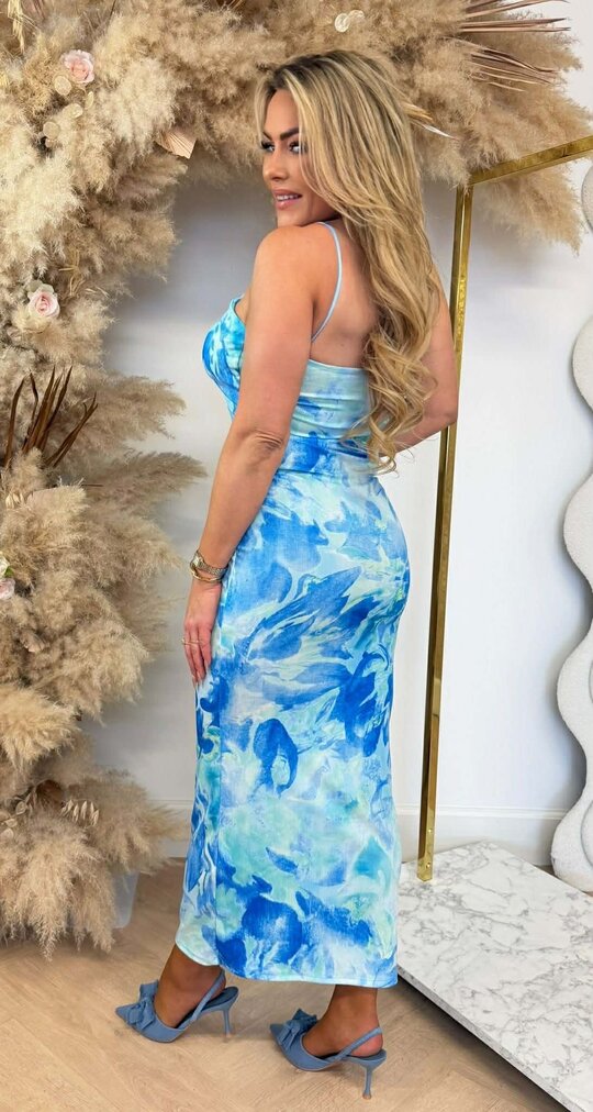 SWIRL SPAGHETTI DRESS BLUE SWIRL SPAGHETTI DRESS BLUE