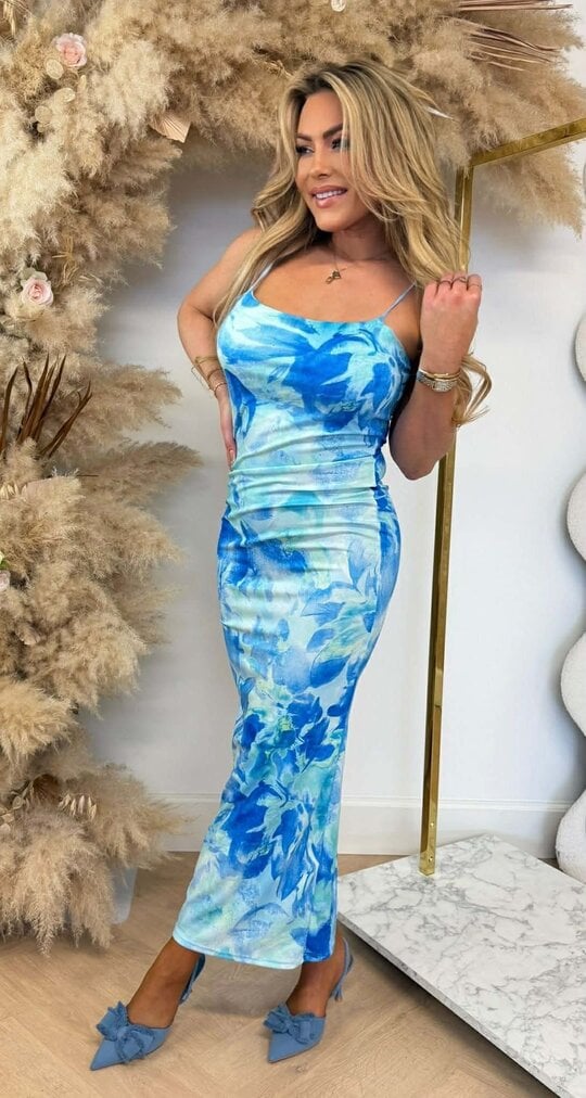 SWIRL SPAGHETTI DRESS BLUE SWIRL SPAGHETTI DRESS BLUE