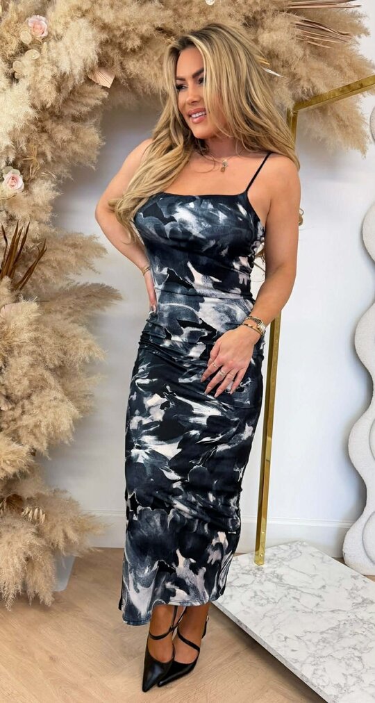 SWIRL SPAGHETTI DRESS BLACK SWIRL SPAGHETTI DRESS BLACK