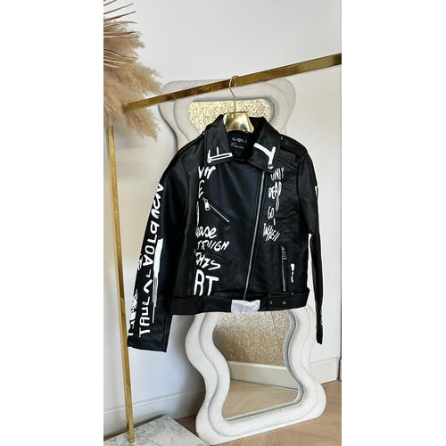 LEATHER LOOK TEKST JACKET MS130 BLACK